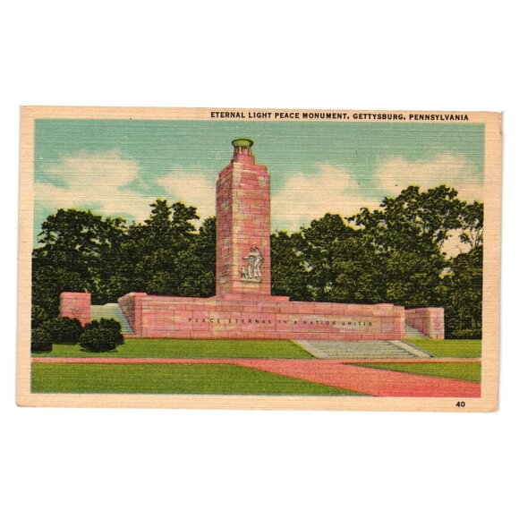 Vintage Postcard Eternal Light Peace Monument Gettysburg PA Linen Art Roadside - Picture 1 of 2